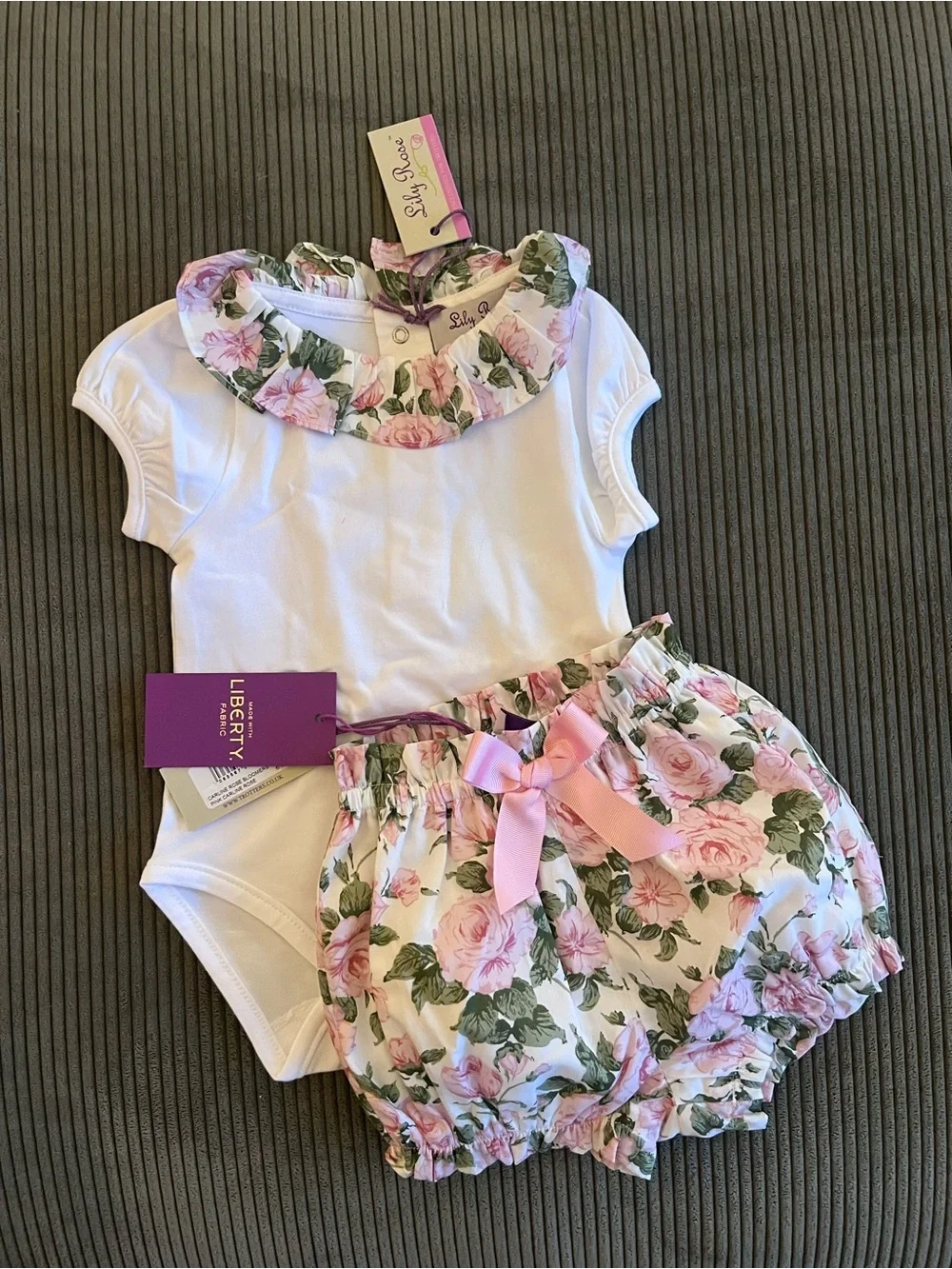 Trotters White Top with Pink Rose Floral Bloomers Set